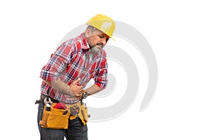 Builder with stomachache feeling nauseous