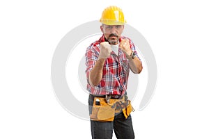 Builder threatening with fists