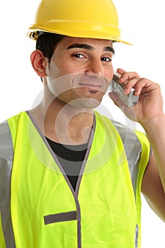 Builder tradesman on telephone