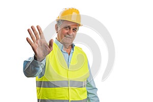 Builder waving hand