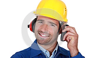 Builder wearing ear protection