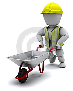 Builder with a wheel barrow