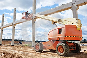 Builder worker stop up concrete pole
