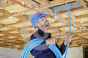 builder working with pipes