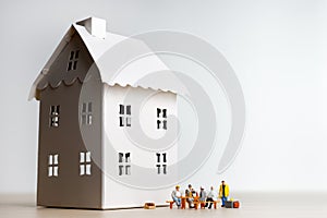 Builders having break at construction site