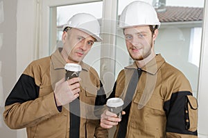 Builders taking coffee break