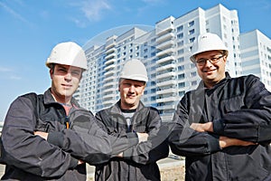 Builders team at construction site