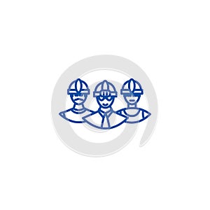 Builders team line icon concept. Builders team flat  vector symbol, sign, outline illustration.