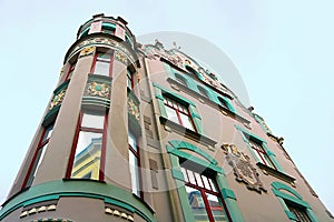 The building 23/25 on Pikk street in Art Nouveau style, Tallinn, Estonia