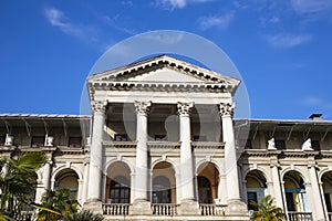 The building of an abandoned sanatorium named after Ordzhonikidze in Sochi, Russia. Local tourist attraction. January 3, 2021. The