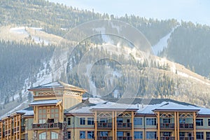 Building against mountain with pistes in Park City photo