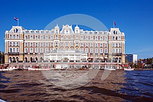 Building of Amstel Hotel from Canal, Amsterdam