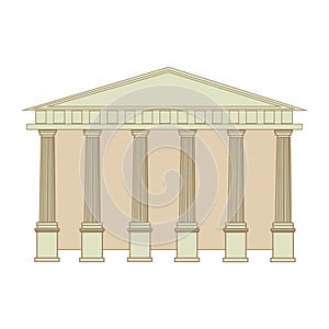 The building of the Ancient Greek and Roman Temple with columns. Isolated cartoon flat vector illustration
