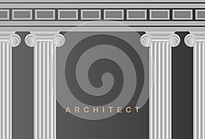 Building ancient monument background. Roman style architecture bureau with ionic column. Raster illustration column capitals