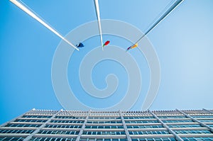 Building, arc architecture and sky and flags