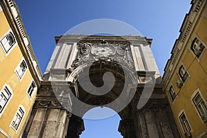 Building Arch with Clock in Lisbon