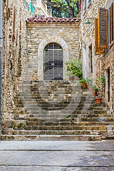 Building architecture in Besalu, a medieval village in Spain, Catalonia.