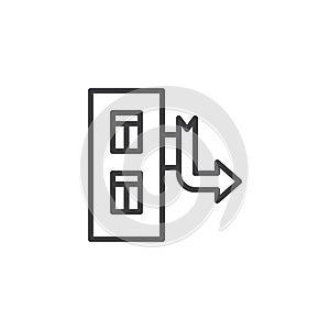 Building with arrow pointer line icon