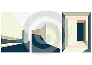 Building background with Japanese wave pattern vector. Architecture template with geometric elements. Abstract wallpaper.