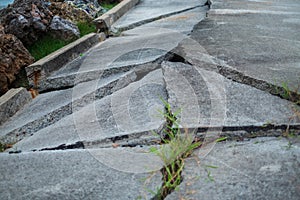 building background road crack texture with copy space. image for transport, outdoor, construction, wreck, damage concept