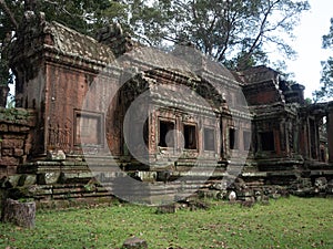 Building with Bas Relief in Angkor Wat Complex in Cambodia