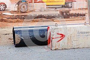 Building blocks along the road under construction