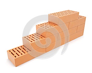 Building brick wall on white background with shadows.