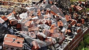 Pile of brick rubble from a demolished building