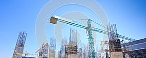 Building cement pillar in construction site with blue sky