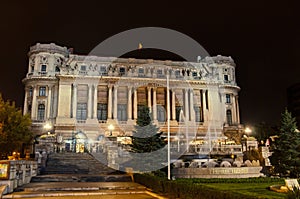 The building `Cercul Militar National` from Bucharest, Romania, night time. photo