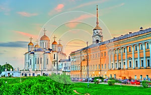 The building of the Chambers offices and the Dormition Cathedral in Vladimir, Russia