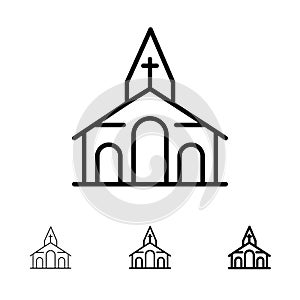 Building, Christmas, Church, Spring Bold and thin black line icon set