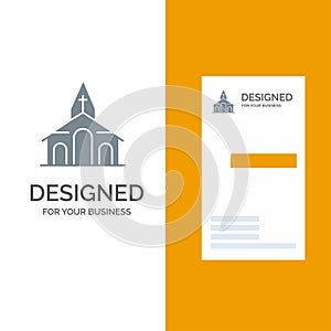 Building, Christmas, Church, Spring Grey Logo Design and Business Card Template