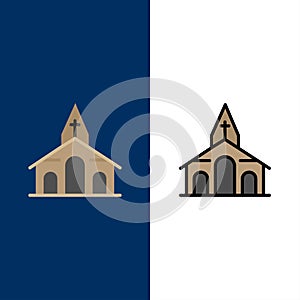 Building, Christmas, Church, Spring  Icons. Flat and Line Filled Icon Set Vector Blue Background