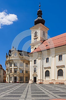 The building of City Hall Primaria Municipiului Sibiu impresses with its special architecture, in the Art Nouveau style. Sibiu photo