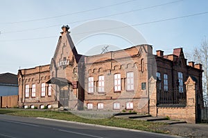 The building of the city hospital 1898 on an autumn sunny day in the city of Yeniseysk. Krasnoyarsk region. Russia