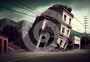 The building collapses after the earthquake. AI Generated photo