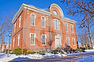 Building on a college campus in winter