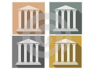 Building with columns. Set of icons in a flat style. Column. Doric, Roman style.