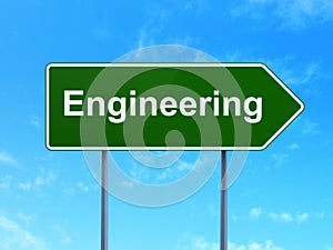 Building construction concept: Engineering on road sign background