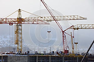 Building construction with crane