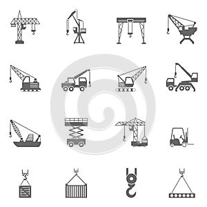 Building construction crane black icons set photo