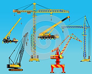 Building construction cranes set. Vector