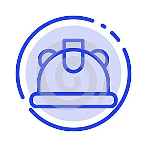 Building, Construction, Helmet Blue Dotted Line Line Icon