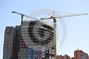 Building construction, lift crane. future and family life, sweet home