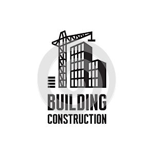 Building construction logo template vector illustration. Crane concept in black & white colors. Real estate sign. Reconstruction.