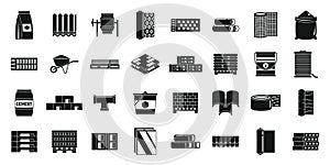 Building construction materials icons set, simple style