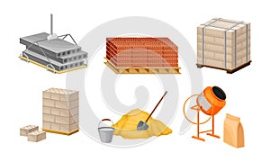 Building and Construction Materials Like Cement and Bricks Vector Set