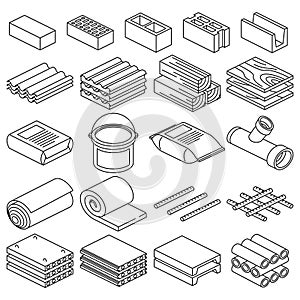 Building and construction materials vector linear icons