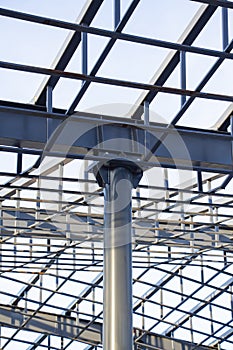 building construction of metal steel framework outdoors.